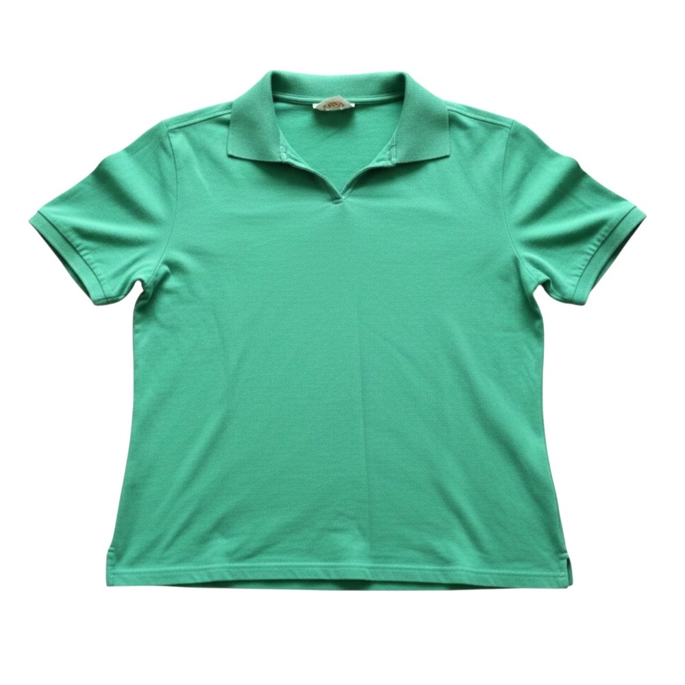 VTG TALBOTS PETITES Green HERSEY KNIT Collared PULLOVER Polo Shirt/Top Sz LP